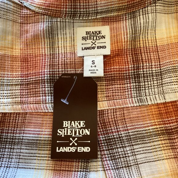 Lands End Blake Shelton Top Size Small NWT Sleeveless Plaid Orange White Ruffles - Picture 7 of 8